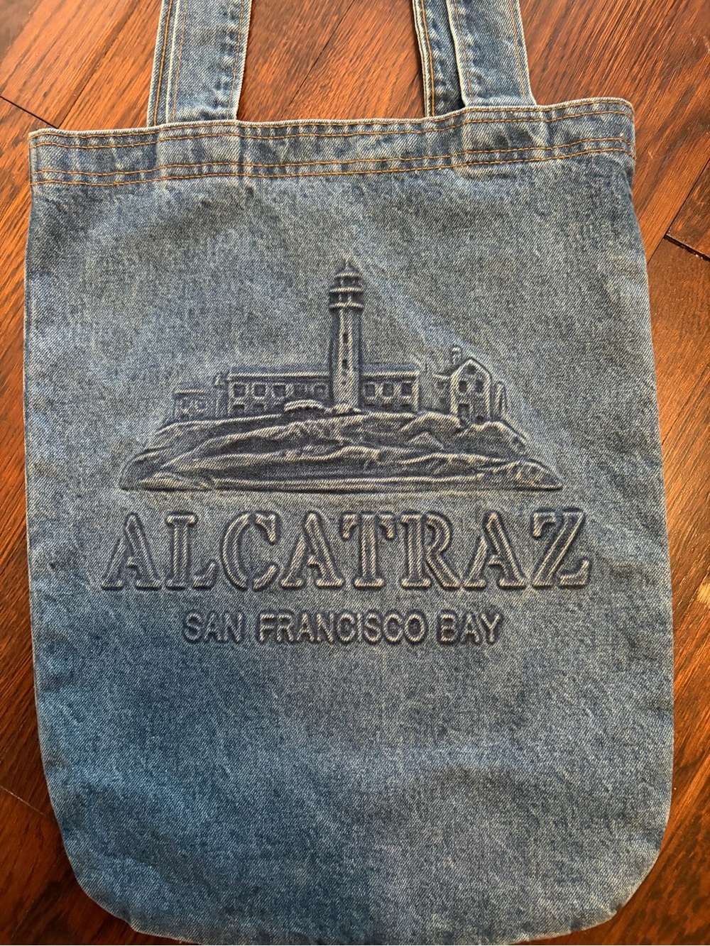 Alcatraz San Francisco Bay Denim Tote Bag - Blue from gift shop! - Picture 3 of 4